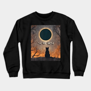 America Totality 4-8-2024 Cat Watching Total Solar Eclipse Crewneck Sweatshirt